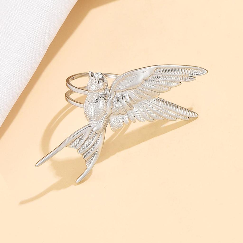 Stainless Steel Bird Ring: Open Design with Three-Dimensional Animal Motif