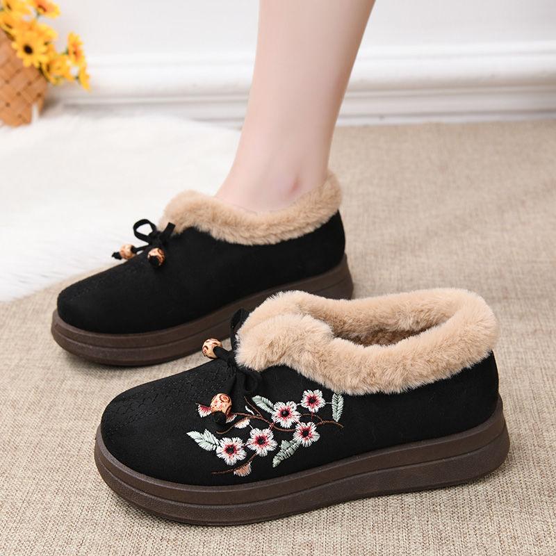 Winter Velvet Thickened Warm Middle-aged and Elderly Mother Shoes Women's Cotton Shoes Flat Non-slip