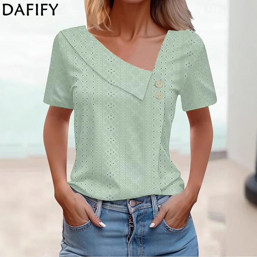 DAFIFY Damemote Uformelt sommer våren ensfarget trykk kortermet V-hals bluser og skjorter