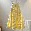 Spring Summer Skirt Dopamine Yellow Waist Plaid Design Long Skirt for Women