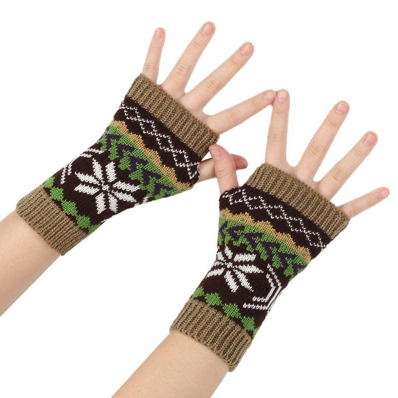 Women Jacquard Gloves Christmas Theme Fingerless Gloves Winter Autumn Handwear