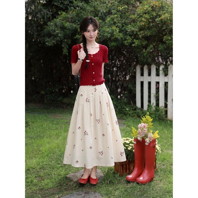 Women s A-Line Apricot Midi Skirt M