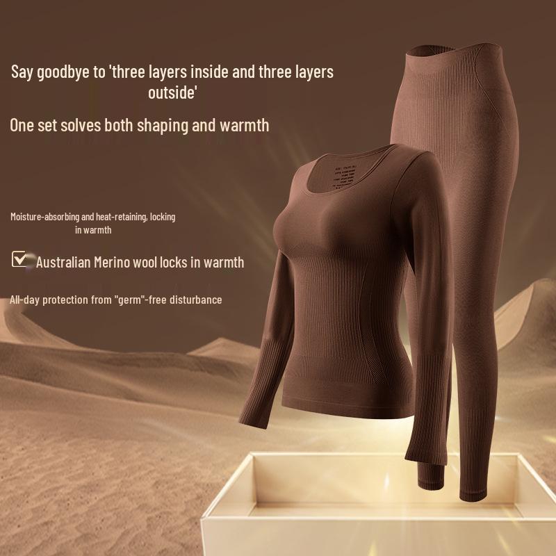 Women's Seamless Anti-Static Warm Underwear Set - Round Neck, Slimming Fall Attire