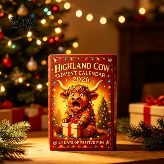 Creative Christmas Countdown 3D Highland Cow Advent Calendar, 24-Day PVC Figure Ornament Set, Decoration for Home Unique Tree Hanging Decor,
