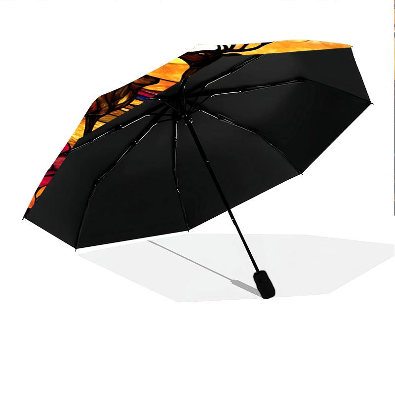 1 PC Automatic Folding Umbrella - Deer Sunset Pattern, Portable & Foldable Design with 8 Ribs, Christmas Birthday Gifts