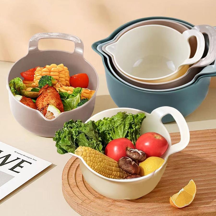 4PCS multi-functional baking flour mixing bowl Plastic fruit and vegetable salad tray handle easy storage kitchen wash basket