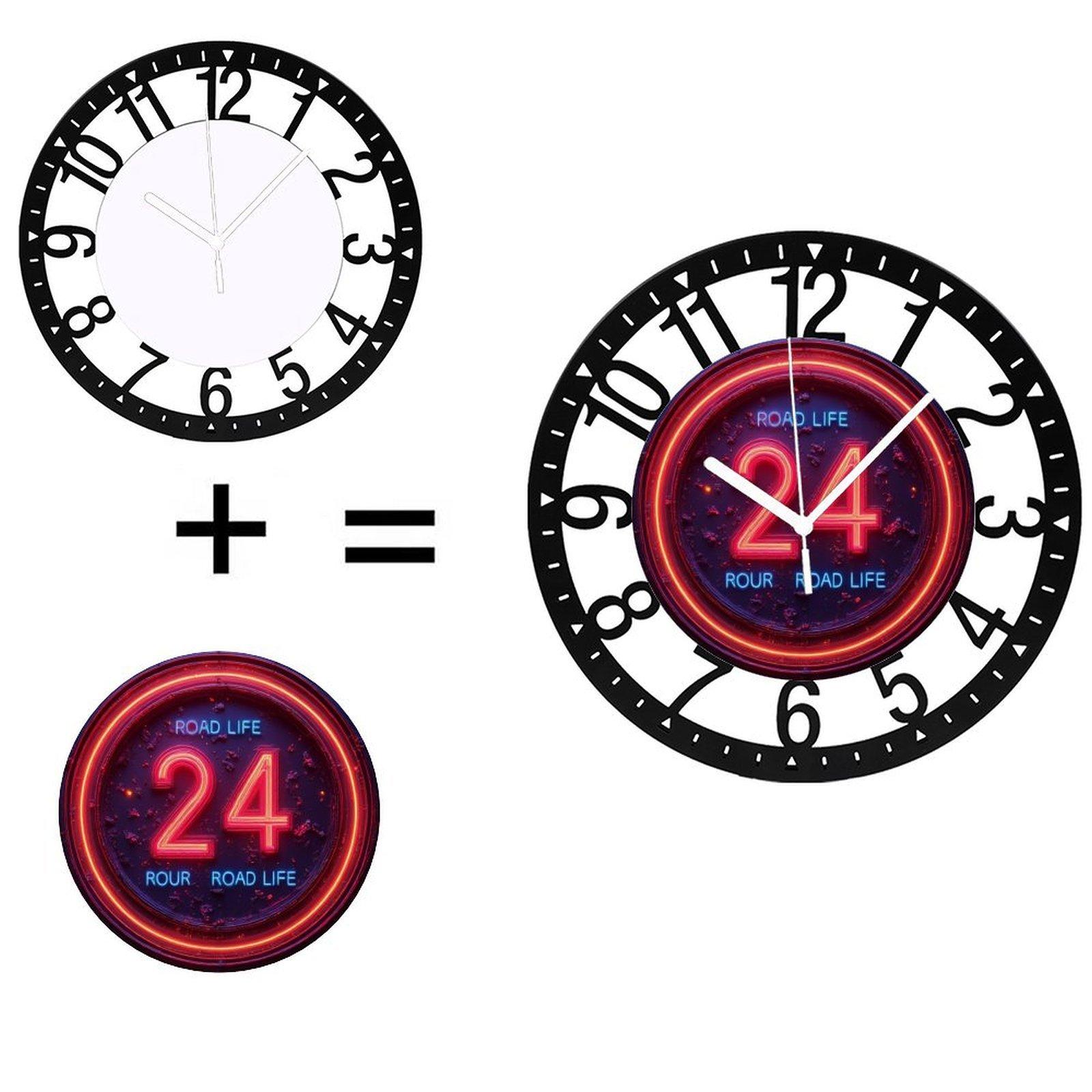 25cm Circular Iron Wall Clock with a Broadcast Tower (Black,10 inch(25.40cm))