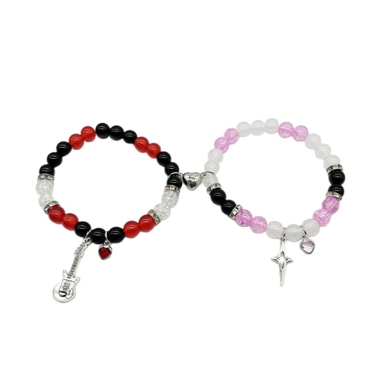 2pcs Halloween Spiders Couple Bracelets for Women Men Magnetic Heart Matching Bangles Festive Party Aesthetic Jewelry