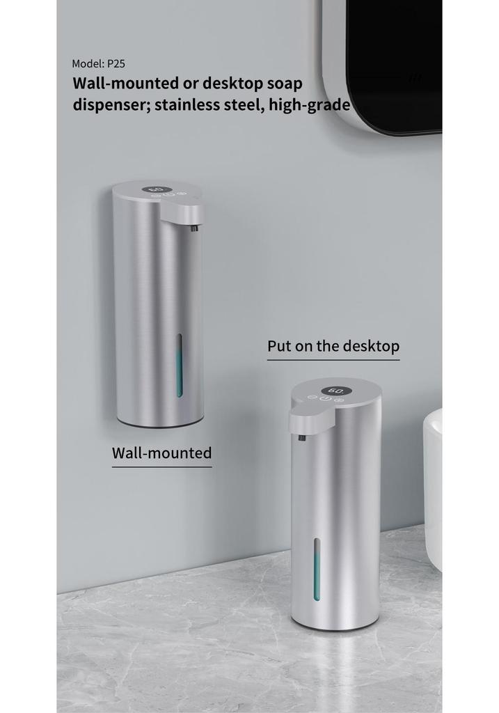 Dispenser Automatico di Sapone P25 da Parete in Acciaio Inossidabile con Display Digitale