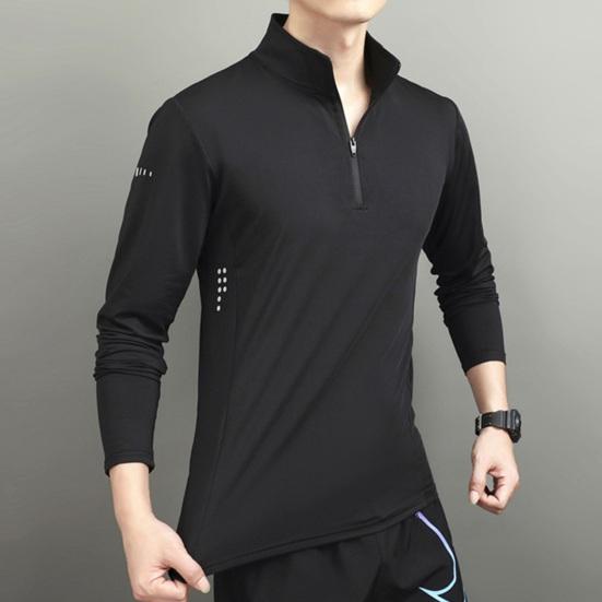 Men's Sports Shirts Stand Collar Half Zip Sweatshirt Solid Color Slim Fit Long