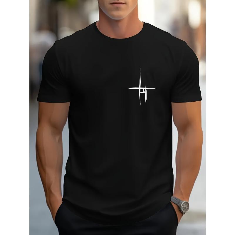 European sizes Little Star Print Tee Shirt, Tees For Men, Casual Short Sleeve T-shirt For Summer