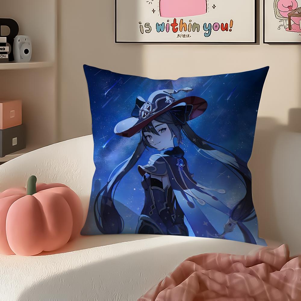 Game Genshin Mona Cushion Cover Pillowcase Short Plush Invisible zipper Room Sofa Cushion Cover
