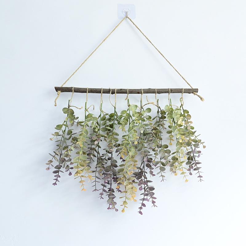 Log Wall Hanging Simulation Green Plant Eucalyptus Leaf Simulation Leaf Hanging Down Home Hotel Wall Decoration Hanging Jewelry