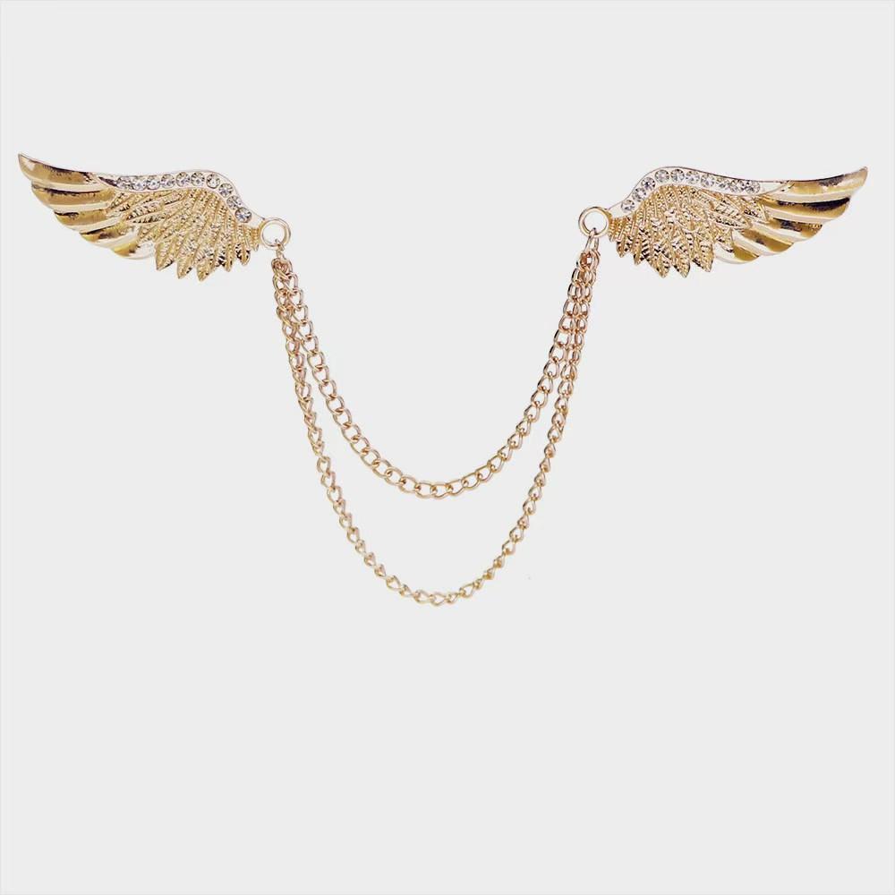 Korean New Fashion Four Stars Zircon Tassel Chain Metal Brooch for Women Men Suit Pin Cloth Moon Corsage Pin Clothing Jewelry