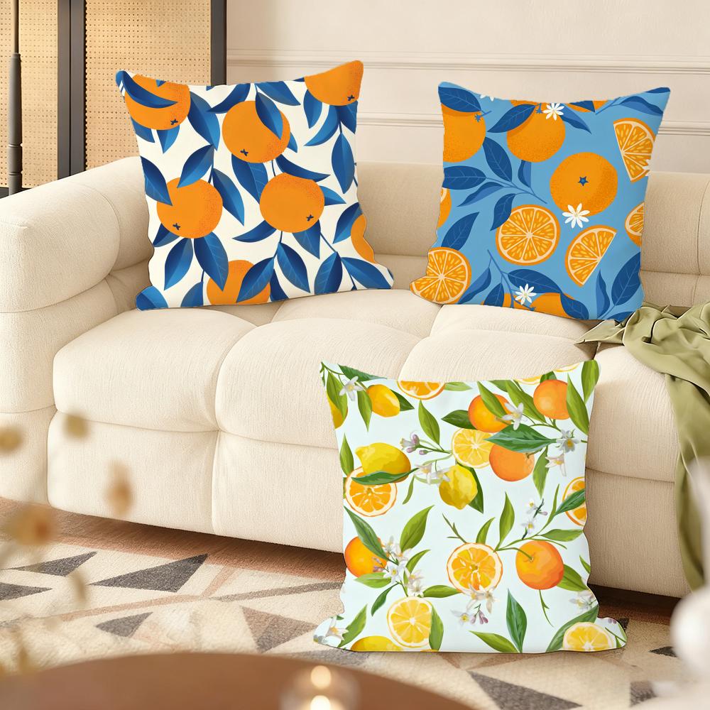 Orange Pattern Cushion Cover Soft Short Plush Pillow Cover Smooth Cozy Texture Aesthetic Cushion Case Home Decor