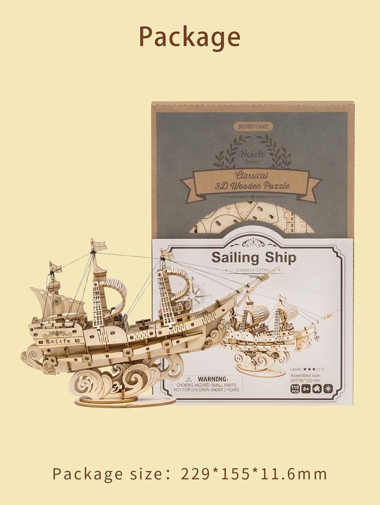 Robotime 3D Dřevěná Řemeslná Vzdělávací Vstup do Mateřské Školy Nové Narozeninové Vánoční Dárek Loď Puzzle, Dárek, Hračka, Chlapci, Dívky, Dospělí, Dárek, Novoroční Dárek,