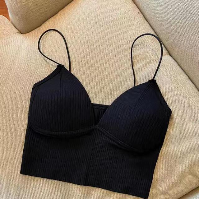 Women Tops Sexy Solid Crop Top Seamless Camis Women Tank Tops Sleeveless Slim Camis With Bra Basic Underwear Padded Bra Tops