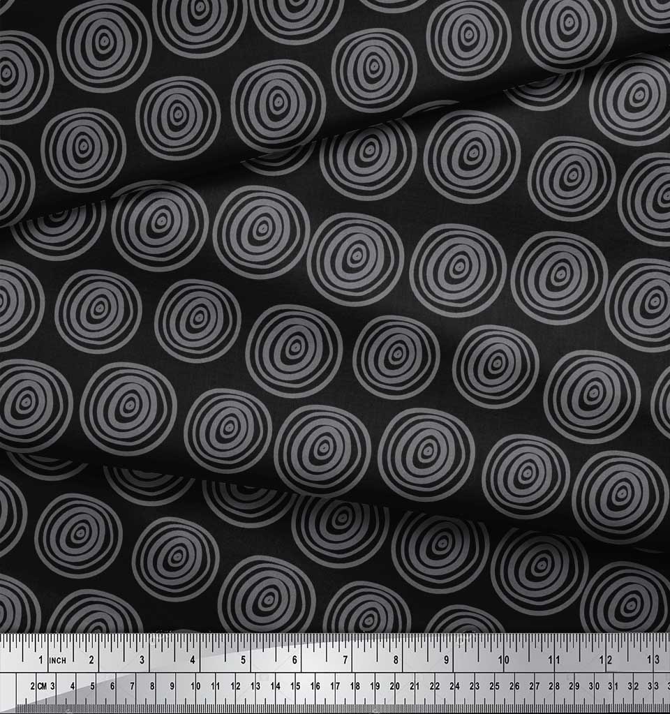 Soimoi Black Japan Crepe Satin Fabric Spiral & Stripe Geometric Fabric Prints By Metre 42 Inch