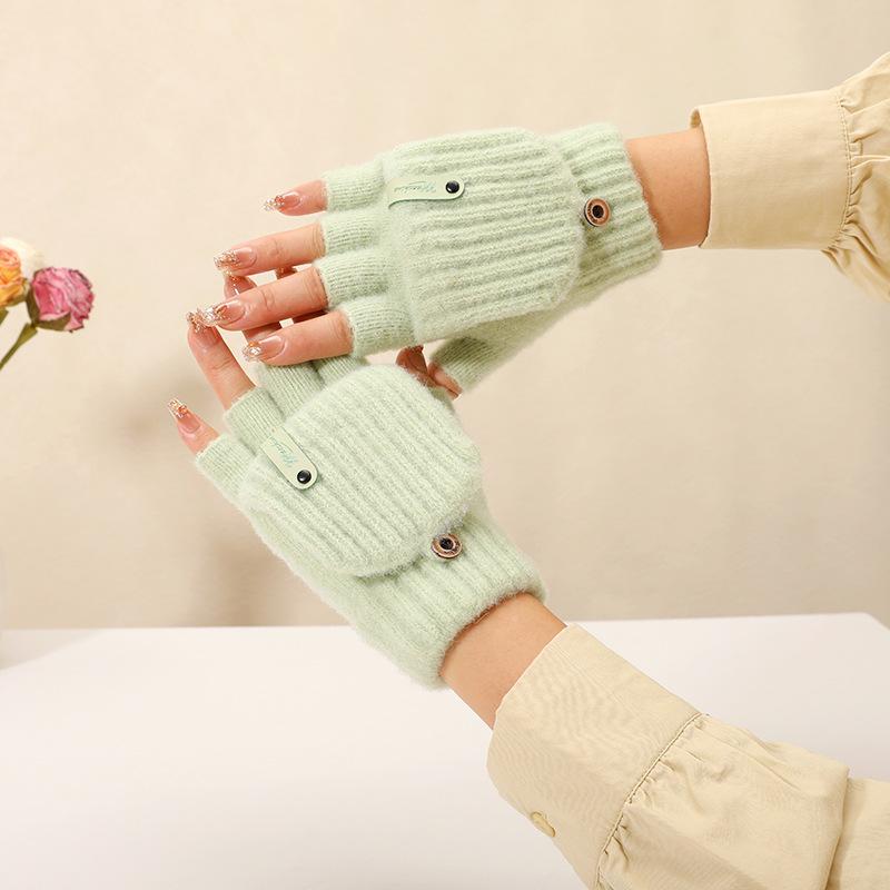 Men's and Women's Autumn/Winter Flip-Top Fingerless Gloves Warm, Windproof, Stylish Commuter Gloves for Office Wear Exposed-Finger Design