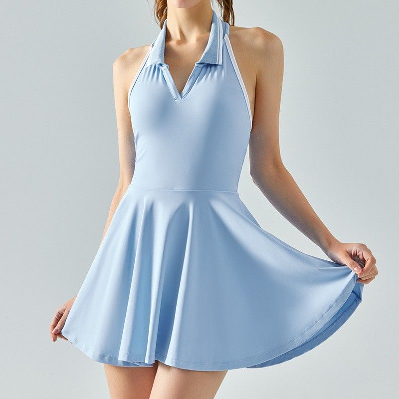 With Chest Pad Fake Two-Piece Fashion Tape Tennis Dress Nude Feel Fabric Dance Badminton Sports Two-Piece Suit Women