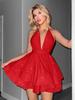 Women's Shiny Pink Deep V-neck Ruffled Slim Fit Dress