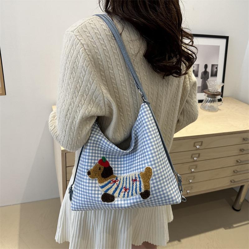 Cute Puppy Portable Tote Bag Popular Versatile Plaid Large-capacity Shoulder Bag, Small and Many Backpacks