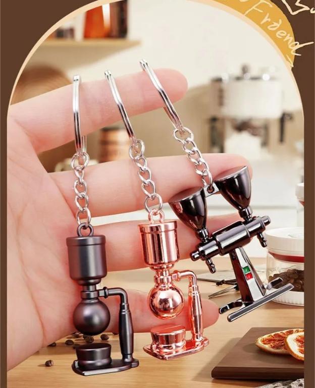 Coffee Maker Metal Car Key Pendant Commemorative Gift