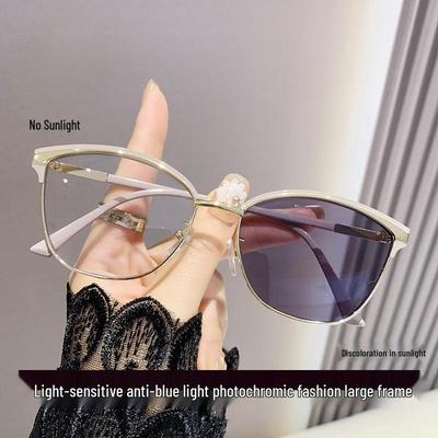 Damenbrille mit großem Rahmen, photochrom, gegen blaues Licht: Ultraleicht, Rezeptfrei, Schlankmachendes Design