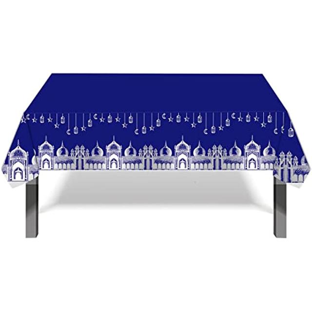 

Рамадан Мубарак Скатерть Ид украшения для вечеринки мусульманский синий и серебристый Рамадан прямоугольная скатерть для Рамадана вечерние сувениры 140x240cm55x94inch