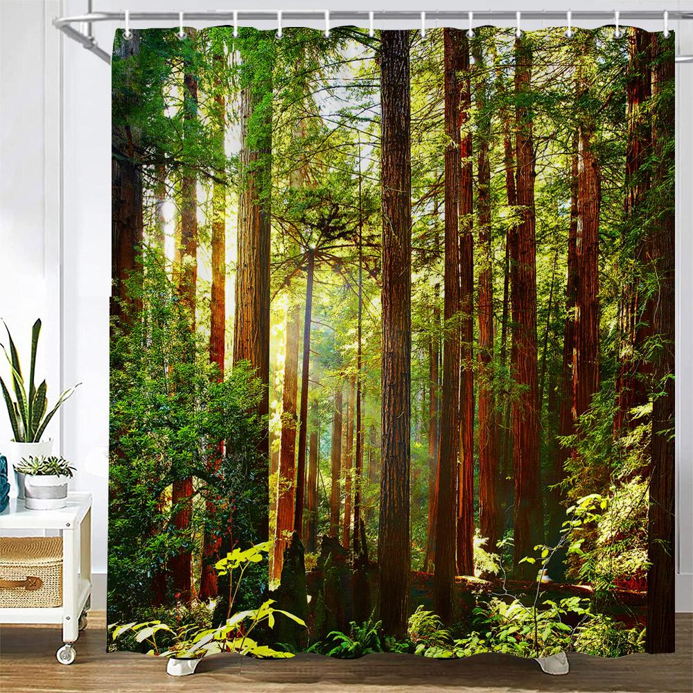 3D Printing Green Forest Waterfall Shower Curtains Waterproof Bathroom Curtain With Hooks Bath Curtain 180*200 Polyester Fabric