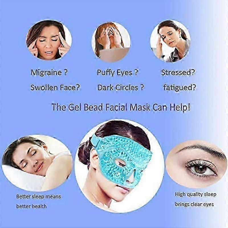 Ice Beads Eye Mask Cold Compress Hot Compress Sleeping Eye Mask Gel Plush Ice Pack Ice Mask Light Blue Product Size: 27*12CM, Total Length: 63cm, Both