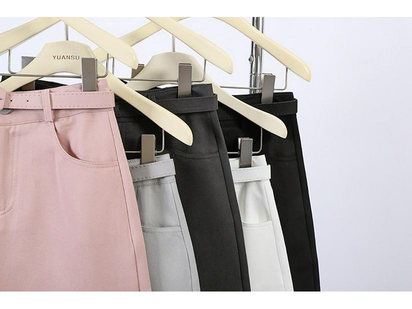 Fei Yuan A-line Skirt for Women with Belt and Double Pockets - Anti-exposure, Solid Color, Short, Petite Fit.