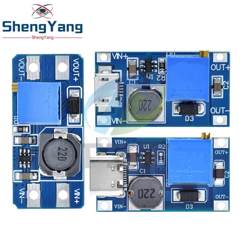 TZT MT3608 Type-c/Micro USB 2A Max DC-DC Step Up Power Module Booster Power Module 3-5V to 5V/9V/12V/24V