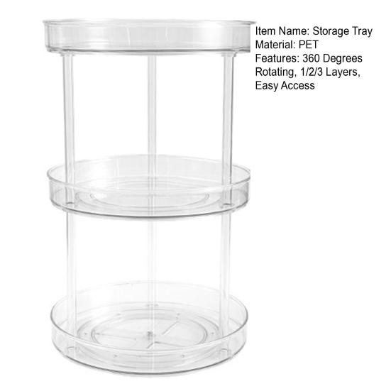 360 Degrees Rotating Storage Tray 1/2/3 Layers Lazy Susan Organizer Kitchen Pantry Cabinet Countertop Seasoning Spice Holder Cosmetic Turntable Rack