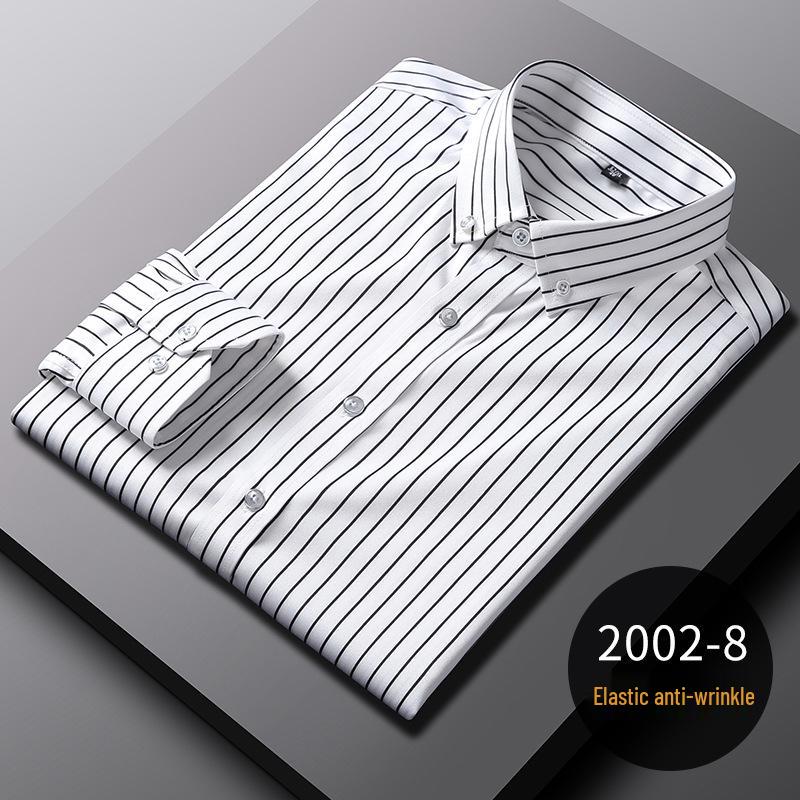 Men's Spring Easy-Care Striped Long Sleeve Stretch Slim Fit Shirt - Iron-Free Business Wear