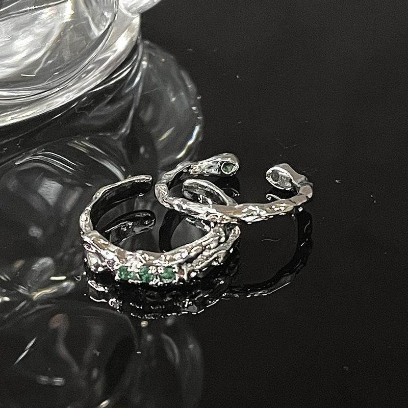 Niche Design Green Diamond Zircon Slytherin Snake Court Women'S Open Ring Premium French Personality Ring