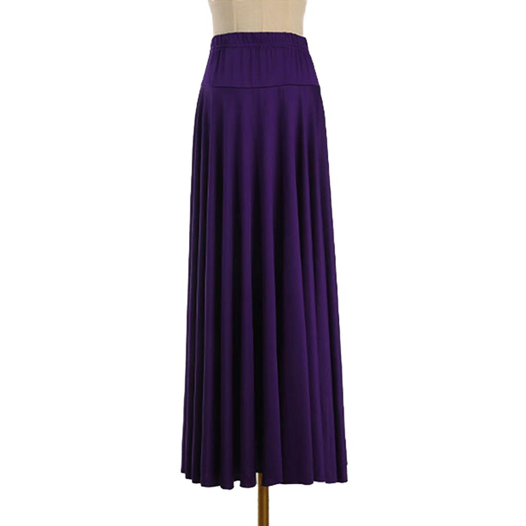 Womens Solid Color Ruffle Skirt High Waist Elastic Waistband Dance Skirt Ballroom Dance Stage Performance Practice Costume