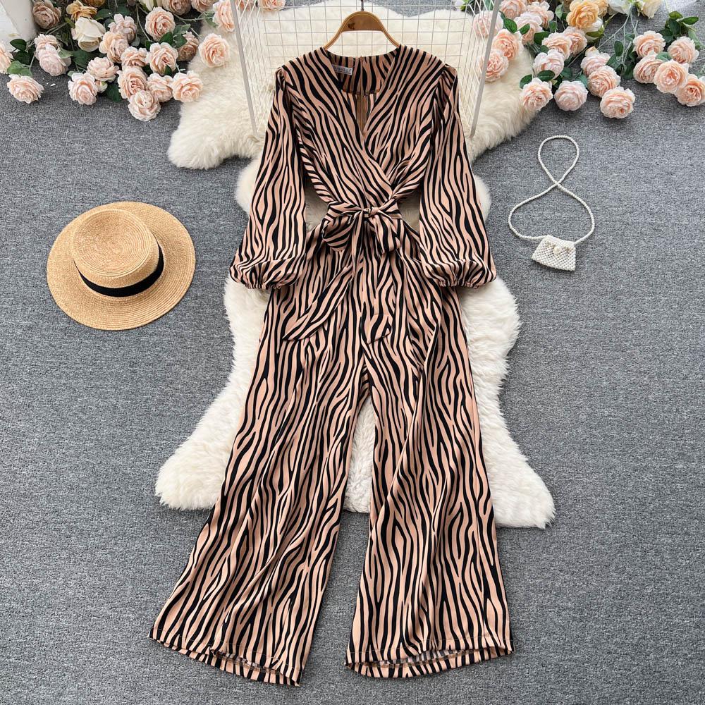 Blauer Overall, Sommer-Jumpsuits für Damen, bedruckt, lässig, hohe Taille, Schnürgurt, sexy Kleidung, Damen-Spielanzug, Overall, Damen-Eleganz