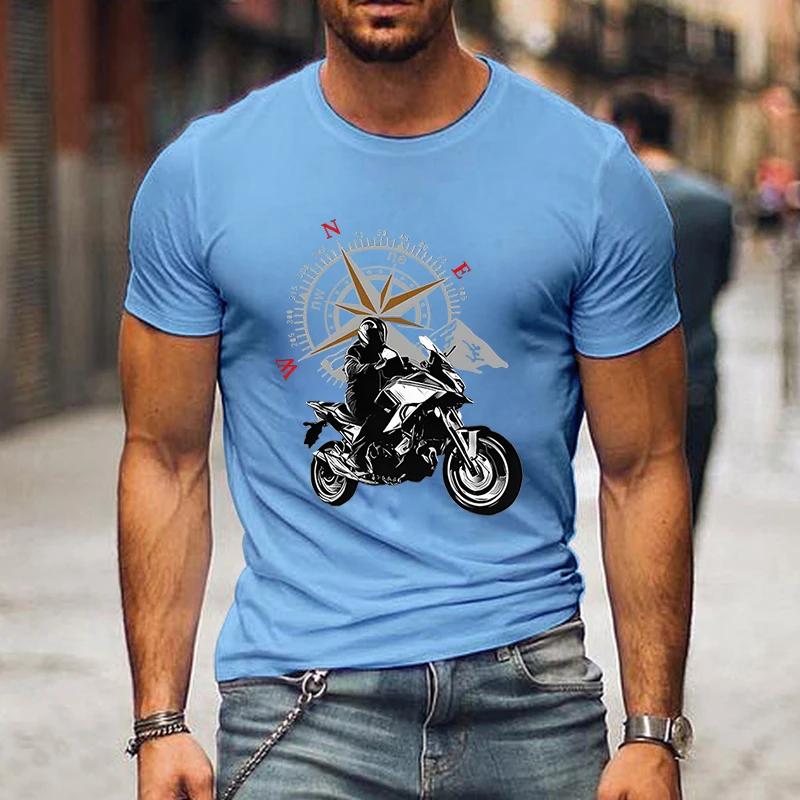 Camiseta Gráfica de Motocicleta de Montanha e Bússola Camisa Divertida de Viagem para Homens Moda Harajuku Camiseta Solta Marca Masculina Camisetas de Motocicleta