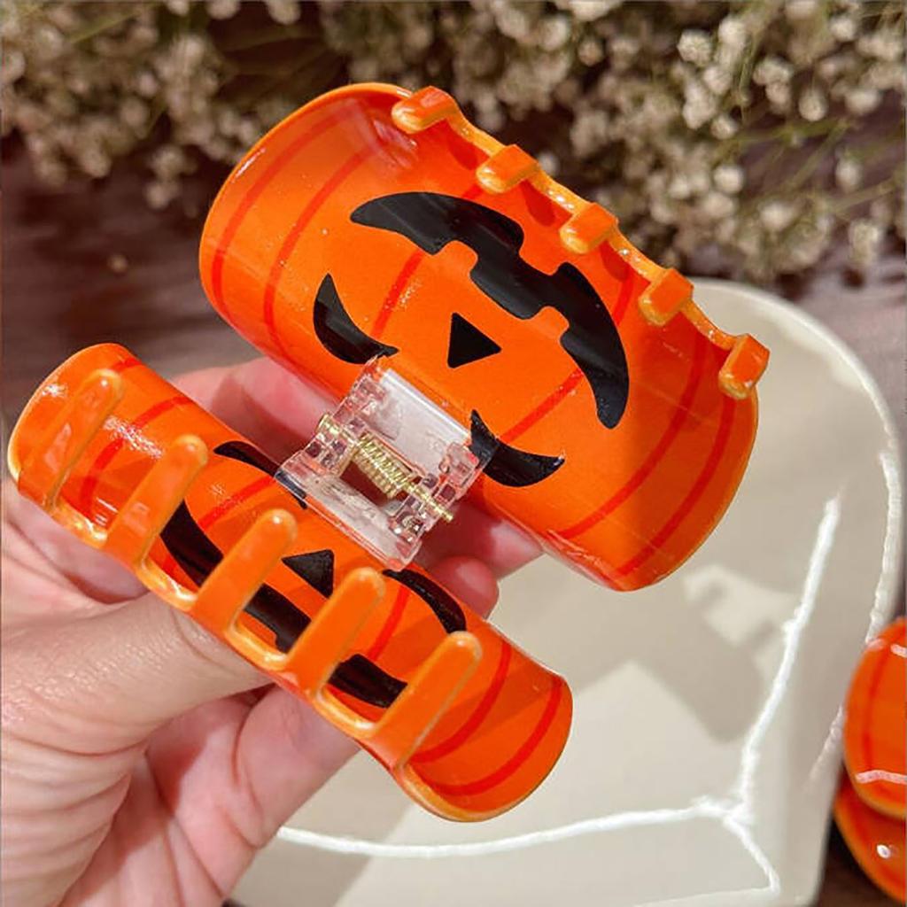 Halloween Pumpkin Hair Clips For Women - Small Hairpins For Thin Hair, Cute Barrettes, Nonslip Clamp Accessories (Orange)