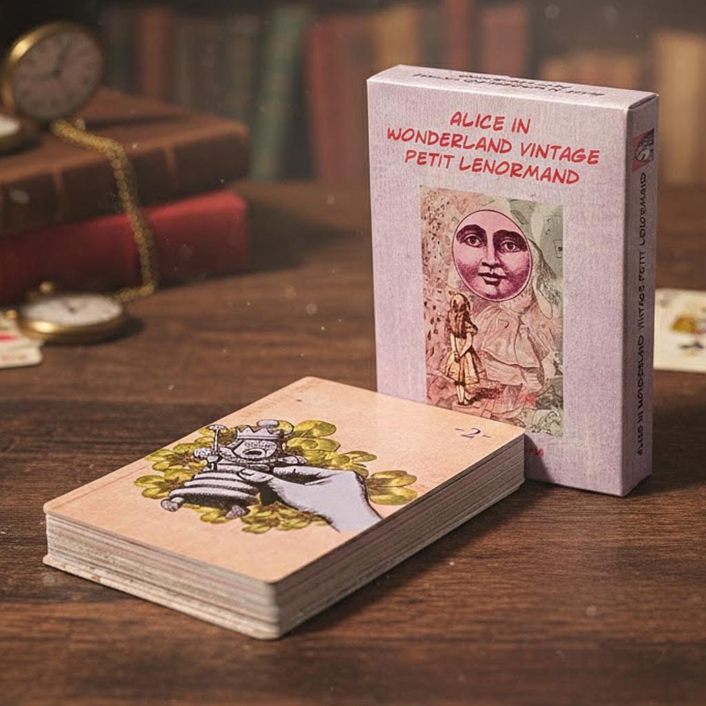 Alice im Wunderland Vintage Petit Lenormand Deck 36 Karten - Viktorianische Collage Divination Doppelt geprägter Karton 9*6cm