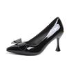Sexy Bow Square Toe Pumps French Patent Leather Shallow Strange Style Heels Stiletto 2025 Spring New Ladies Wedding Shoes