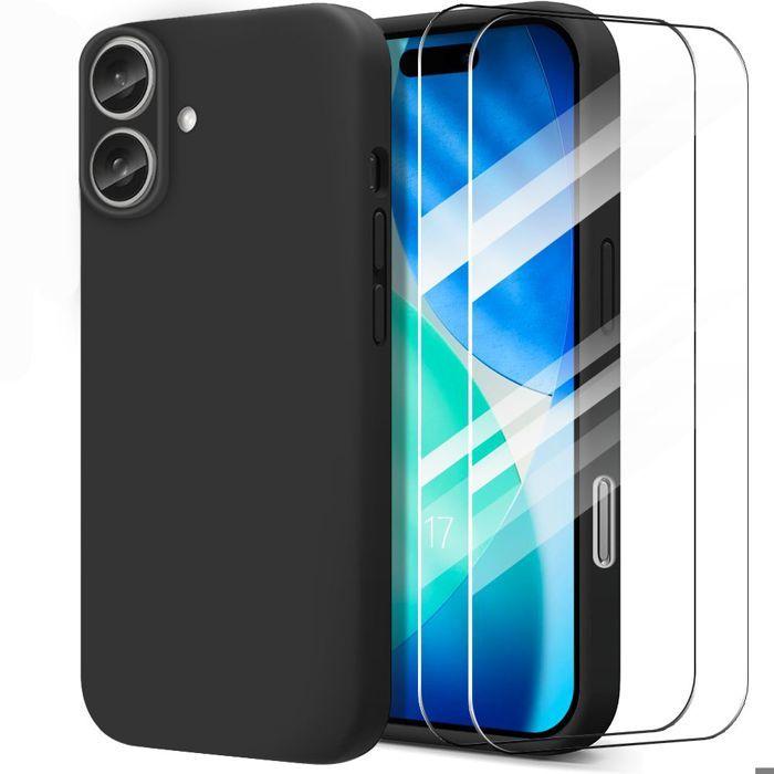 Coque de Protection - BOOLING - pour iPhone 17 - Silicone Doux Slim Antichoc Noir - 2 Verres Trempés