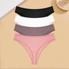 FINETOO 4Pcs Cotton Ribbed Underwear Women's Sexy Low-Waist Breathable Thongs Girls Sports Panties Stretchy T Back Soft Lingerie