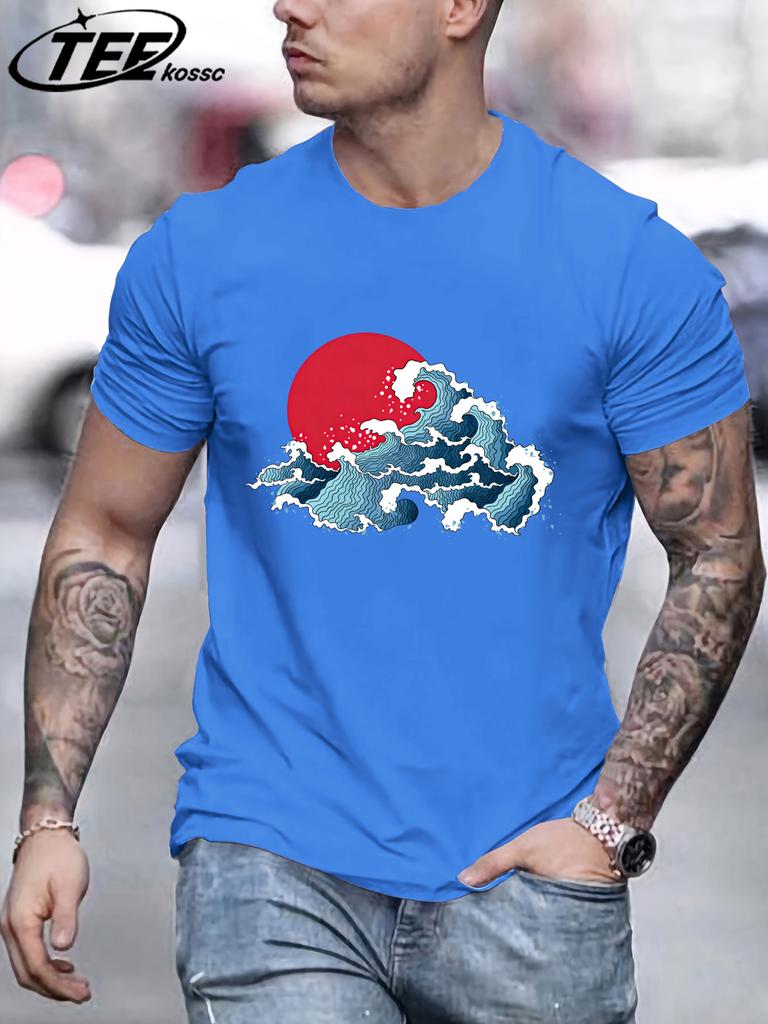 Japansk Solnedgång Vågor T-shirt För Män Sommar Casual Retro Kläder Bomull Trendig Mjuk T-shirt Unisex Rund Hals AllMatch Lös Topp