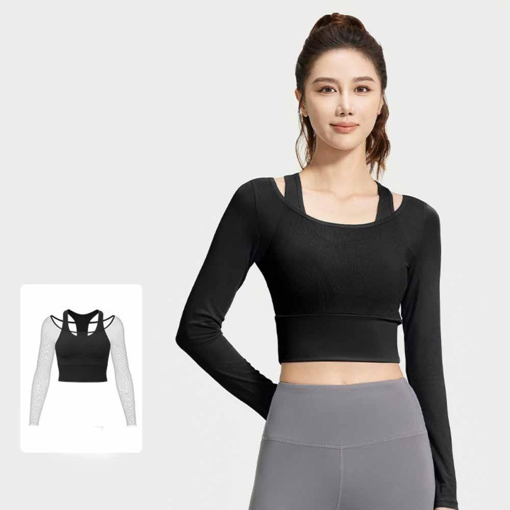 Mesh Splicing Yoga Shirts Long Sleeved Women Sports Top Fitness Yoga Top  Fitness Clothes