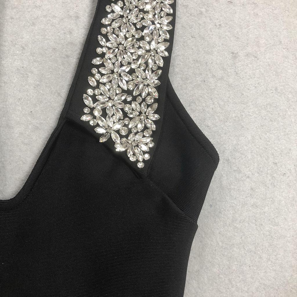 Halter Rhinestone Embellished Sexy Black Bandage Long Dress