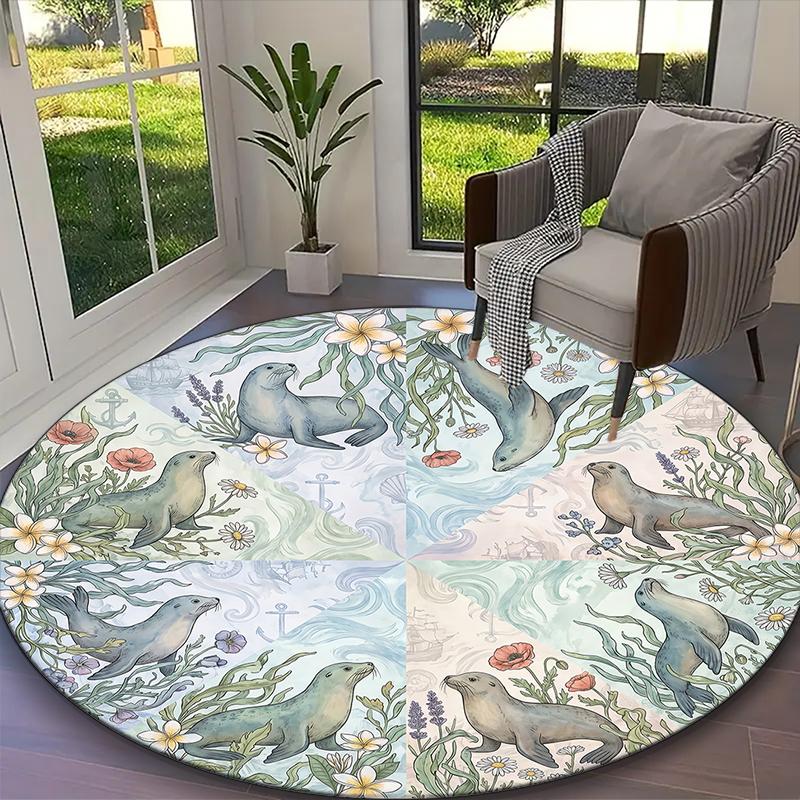 1pc General-purpose Rug, Ethereal Jellyfish Printed Round Rug, Comfortable Office Chair Carpet, Home Entrance Floor Mat