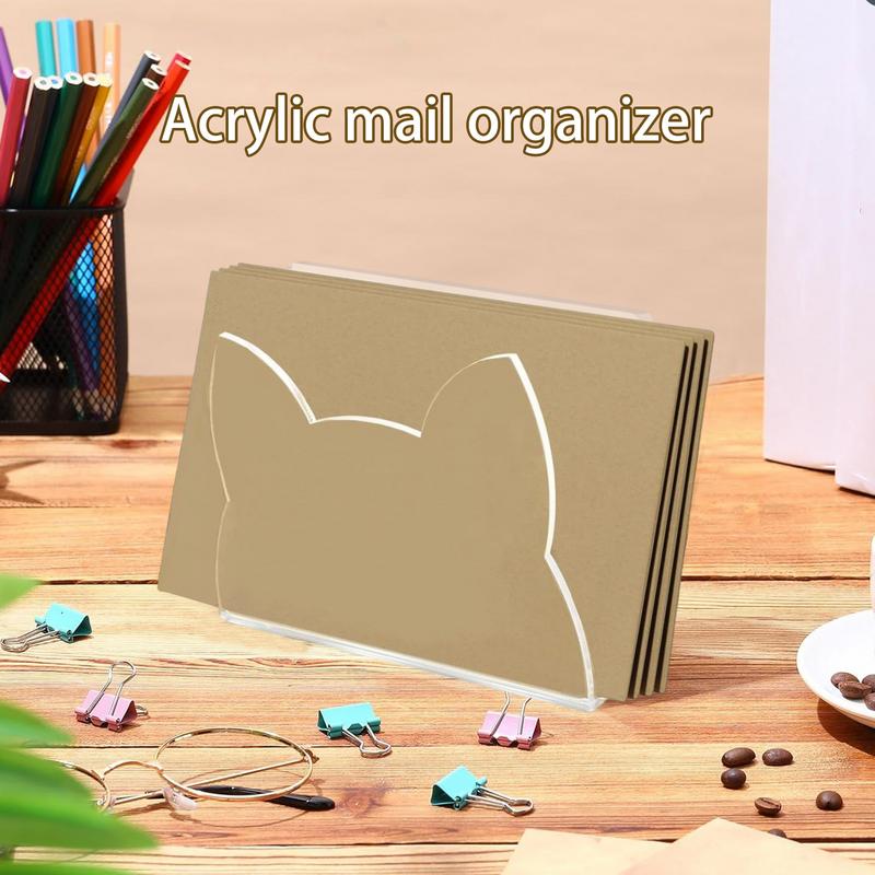 Acrylic File Organizer Clear Envelope Holder For Desk Cat Shape Desktop Letter Organizer For Folders Books Countertop Document