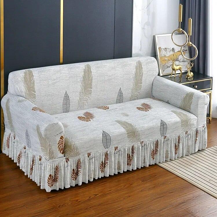 Pletené elastické potahy na pohovku s potiskem do obývacího pokoje se sukní Natahovací křeslo Pohovka Potah na rohy 1/2/3/4 sedadel